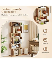 Gymax 2- Piece 6-Tier Bookshelf with 2 Anti-Tipping Kits Wooden Display Shelf for Home Office