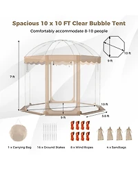 Gouun Pop Up Clear Bubble Tent 10x10 ft for 8-10 People, 540-Degree Panoramic Pvc Weatherproof Pod