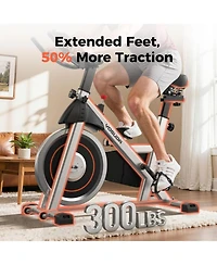 Fed Fitness Friction 1.0 Stationary Bike, 300lb Capacity Brake Pad Exercise Bike with App, Tablet Holder and Fitness Courses for Home Workout