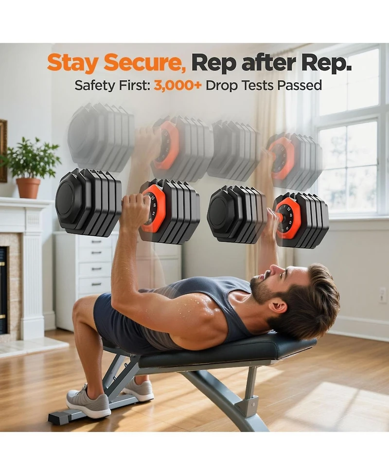 Fed Fitness 55LB Pro Advanced Adjustable Dumbbell Set Pair 10-Level Weights Double Adjustment Gears Flexible Quick Adjust Home Gym Fitness Equipment