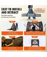 Gouun Pop Up 4-Sided Gazebo Screen Tent 6x6 ft with Mesh Windows, Removable Wind Cloths and Carry Bag