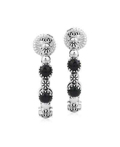 American West Jewelry Sterling Silver Agate 1 Inch Concha Hoop Earrings