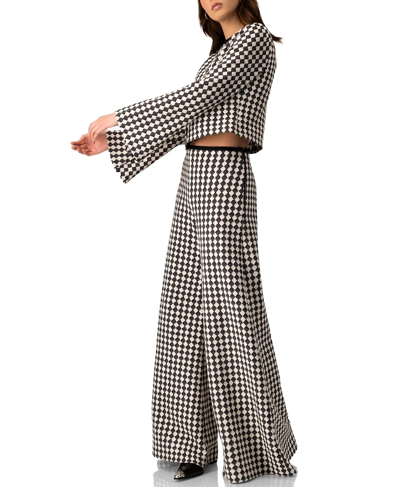 Ivonne Women's Geometric Pattern Sheer Long Sleeve Top