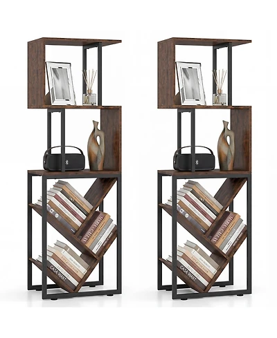 Gymax 2 Piece 6-Tier Bookshelf Industrial S-Shaped Geometric Bookcase with Display Shelves