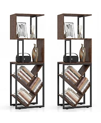 Gymax 2 Piece 6-Tier Bookshelf Industrial S-Shaped Geometric Bookcase with Display Shelves