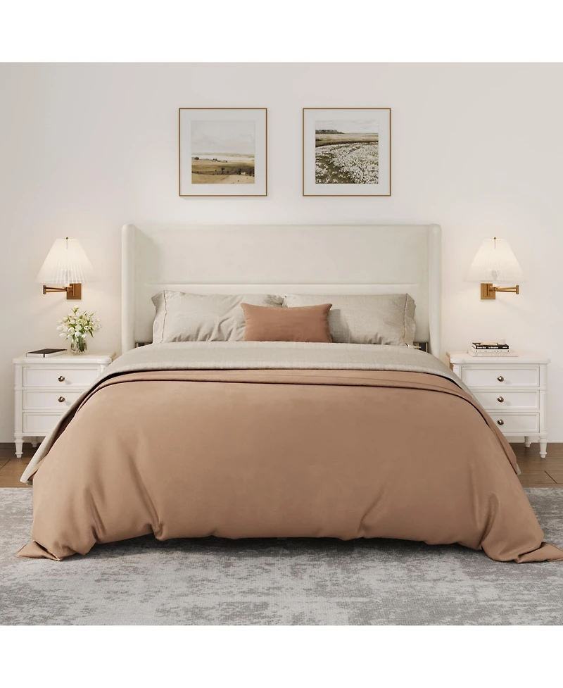 gaomon Bed Frame with Wingback Headboard, Velvet Upholstered Platform Bed Frame, Strong Wooden Slats, No Box Spring Needed