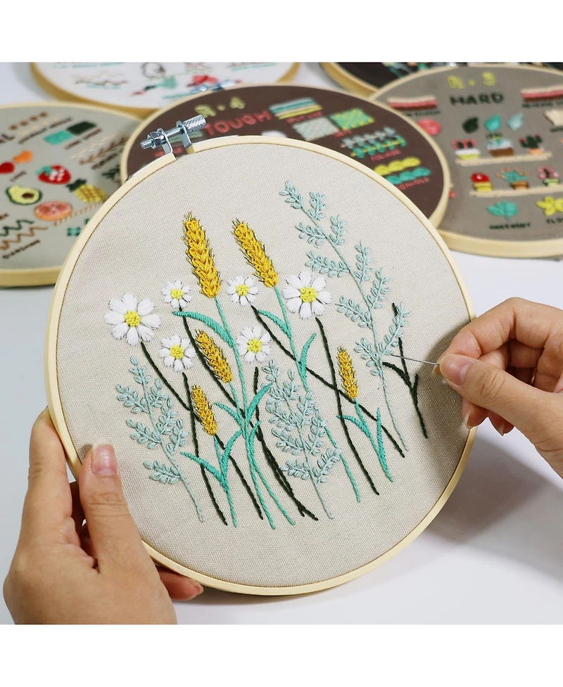 Gnuadz 6 Stage Embroidery Kit Beginners 38 Stitches Instruction Video Stamped Patterns