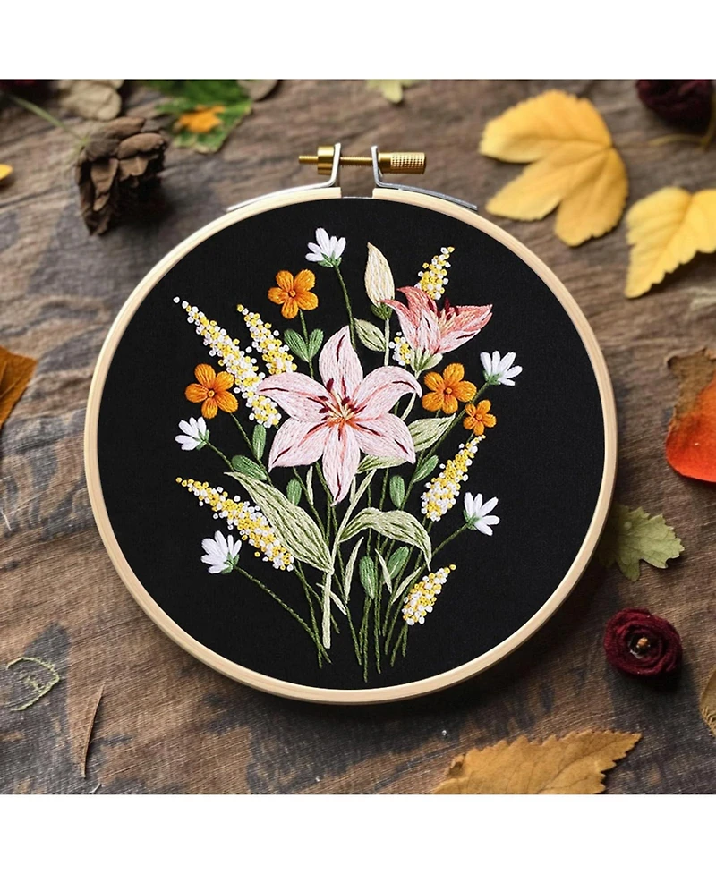 Gnuadz 3 Sets Flower Embroidery Kit Beginner Diy Needlepoint Video Guide
