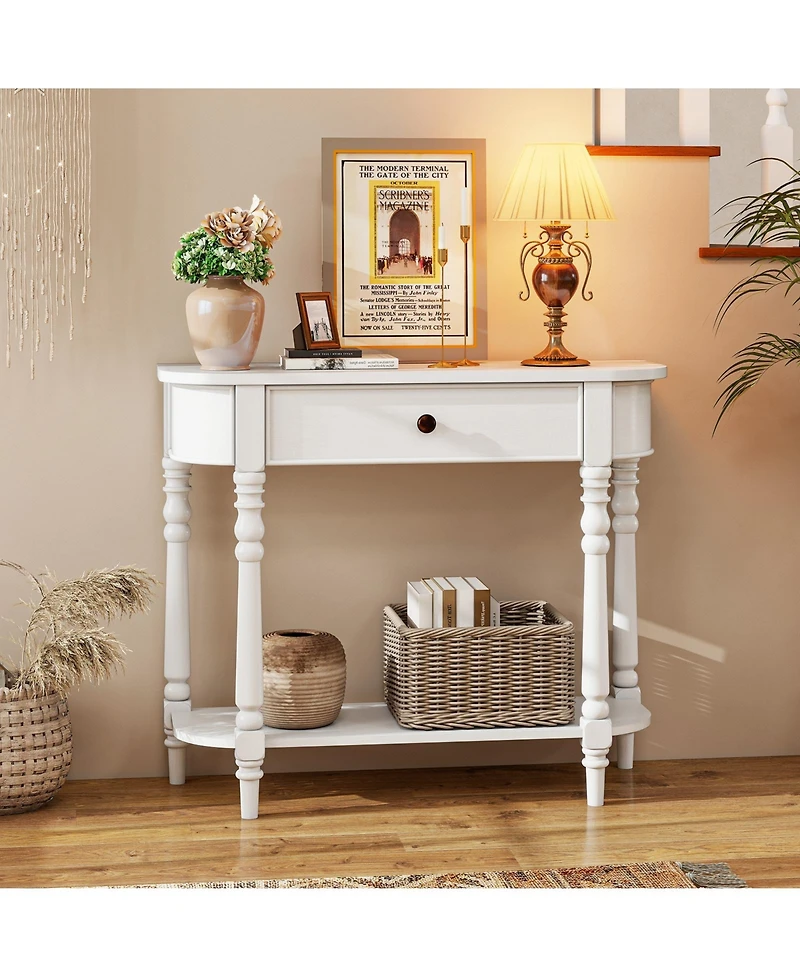 Gouun Retro 36-Inch Console Table with Drawer and Shelf