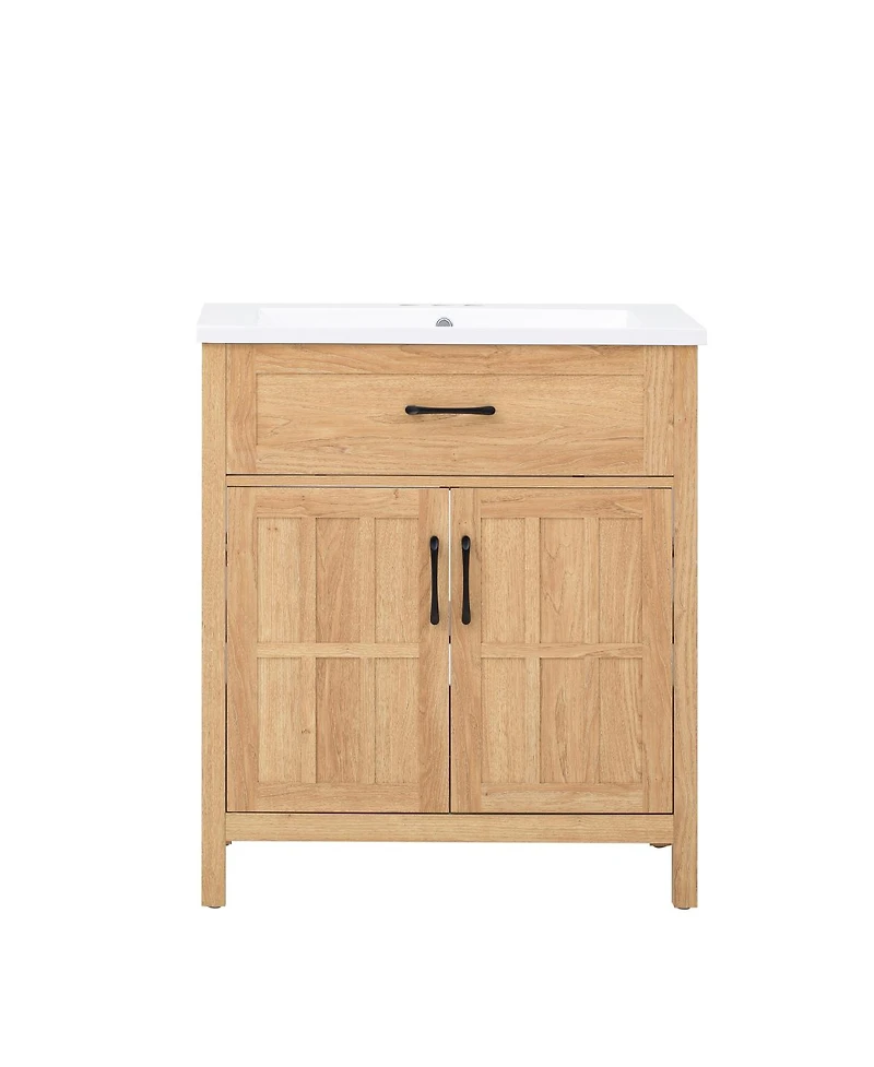 Sillysis 30 Inch Farmhouse Bathroom Vanity with Resin Sink, Adjustable Shelf, Soft Close, Door Storage Rack for Modern Bath