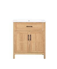Sillysis 30 Inch Farmhouse Bathroom Vanity with Resin Sink, Adjustable Shelf, Soft Close, Door Storage Rack for Modern Bath