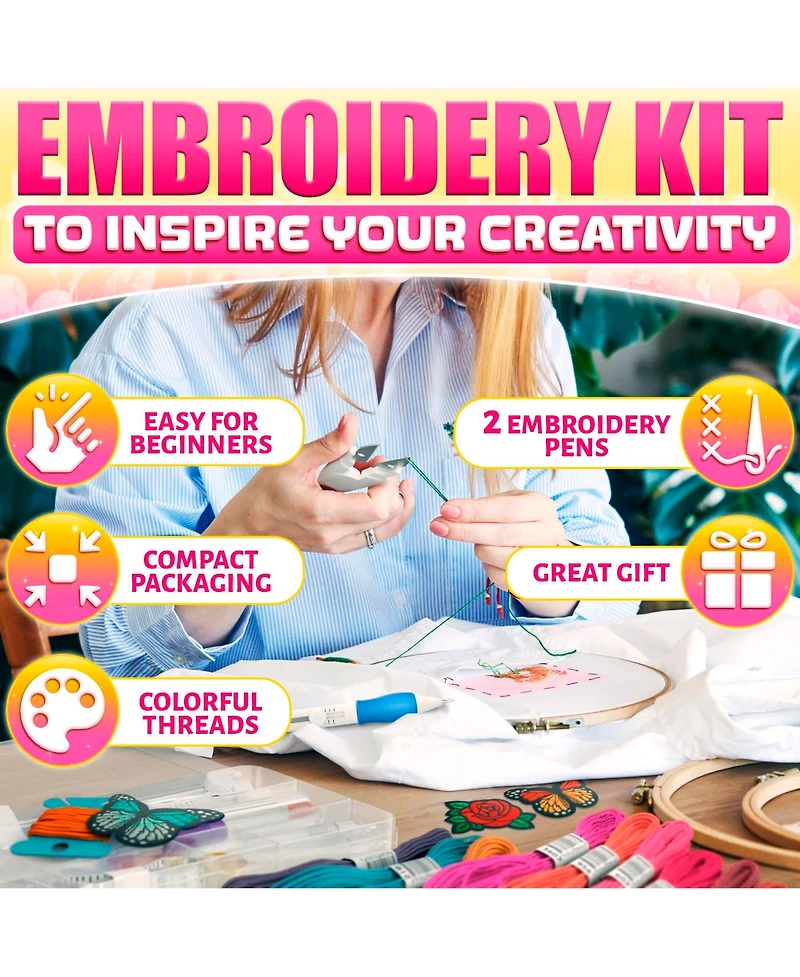 Gnuadz 137-piece Embroidery Kit Punch Needle Cross Stitch Tools Floss Set