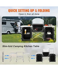 Gouun Folding Camping Kitchen Table with 3 Cupboards, Detachable Windscreen and Carrying Bag