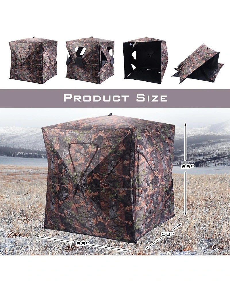 Gouun Pop Up Hunting Ground Blind, Portable Deer and Turkey Camouflage Concealment Tent with Carry Bag