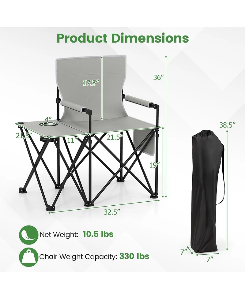Gouun Oversized Camping Chair with Built-In Side Table and 2 Storage Pockets, Portable Folding Seat