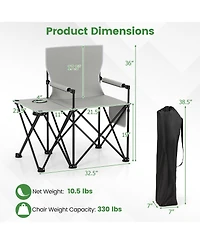 Gouun Oversized Camping Chair with Built-In Side Table and 2 Storage Pockets, Portable Folding Seat