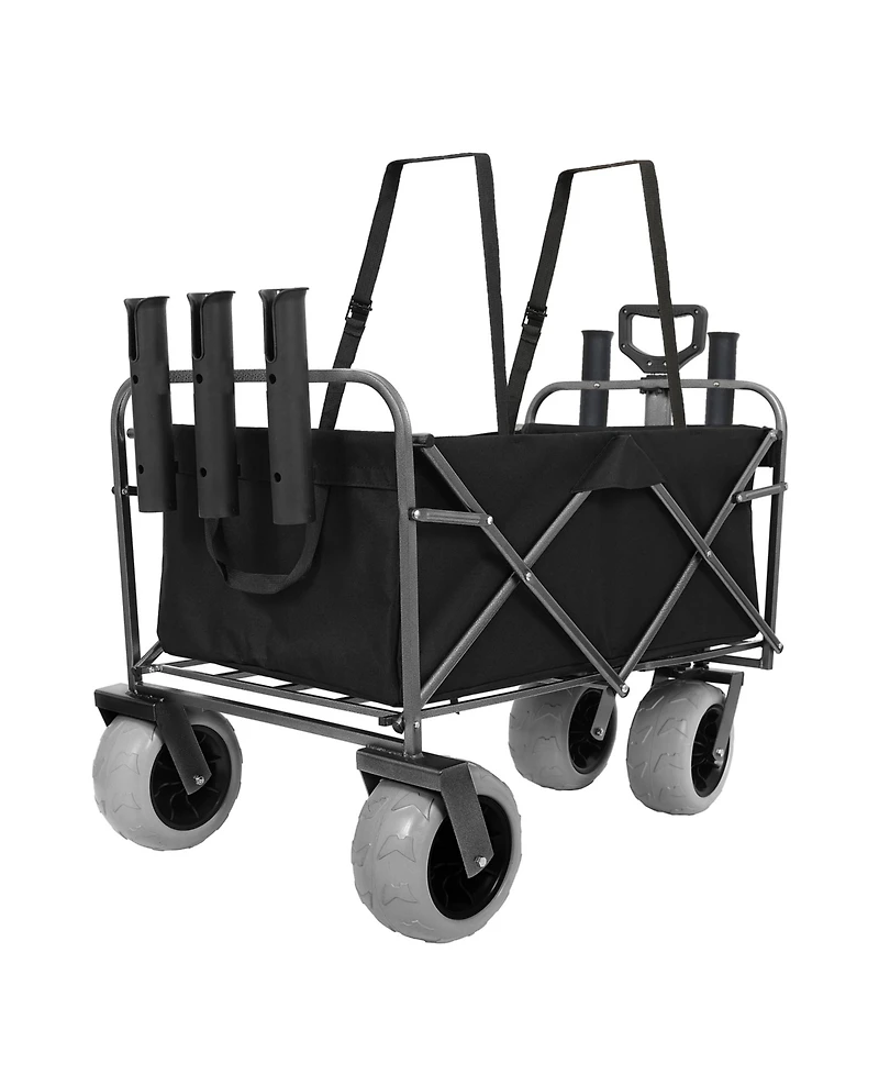 Mondawe 500lbs Foldable Steel Storage Wagon Utility Carts w/ Waterproof Fishing Cart with Rod Holders