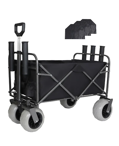 Mondawe 500lbs Foldable Steel Storage Wagon Utility Carts w/ Waterproof Fishing Cart with Rod Holders