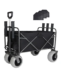 Mondawe 500lbs Foldable Steel Storage Wagon Utility Carts w/ Waterproof Fishing Cart with Rod Holders