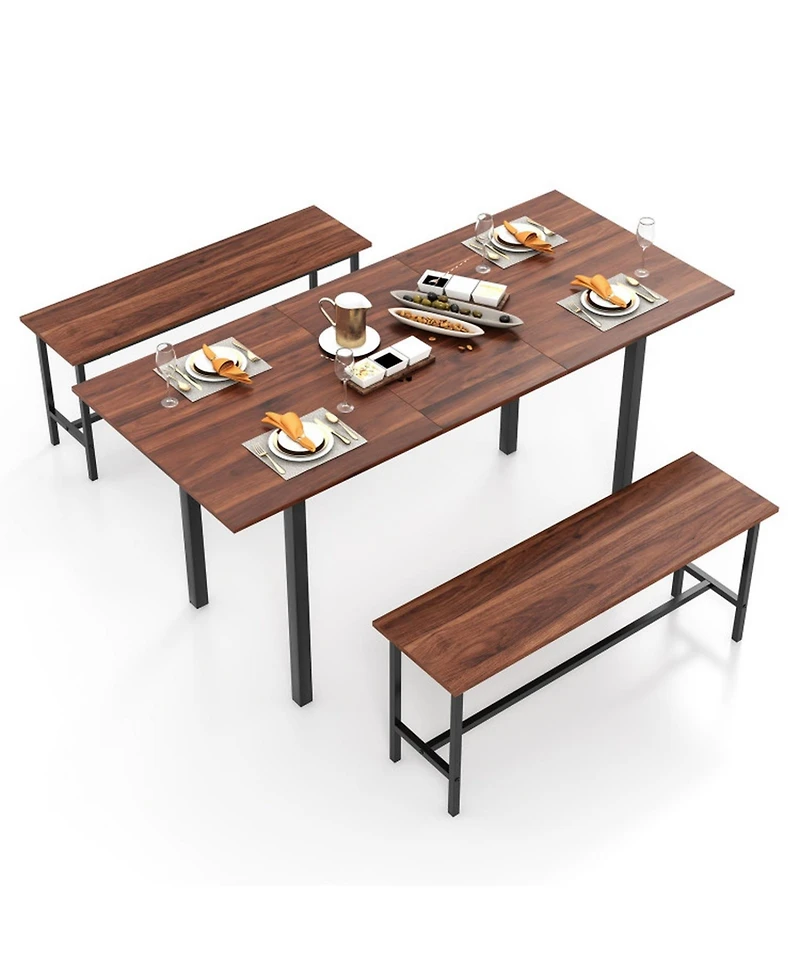 Gouun 3-Piece Extendable Dining Table with 2 Tuck-Away Benches for 4-6 Seating