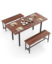 Gouun 3-Piece Extendable Dining Table with 2 Tuck-Away Benches for 4-6 Seating
