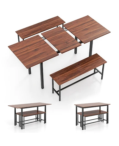 Gouun 3-Piece Extendable Dining Table with 2 Tuck-Away Benches for 4-6 Seating