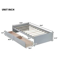 Sailvan Bed with 2 Drawers, Solid Rubber Wood