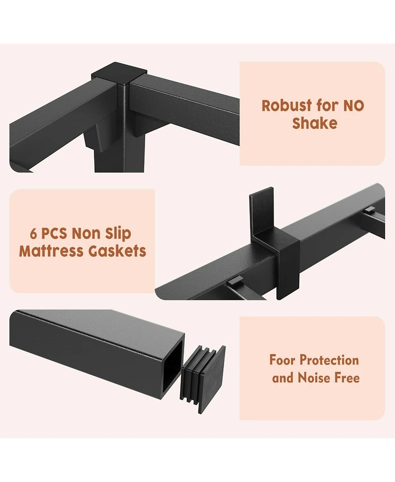 homfan 16 Inch Heavy Duty Metal Platform Bed Frame
