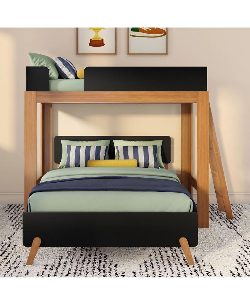 Max & Lily Mid-Century Modern -Shaped Bunk Bed, Solid Wood