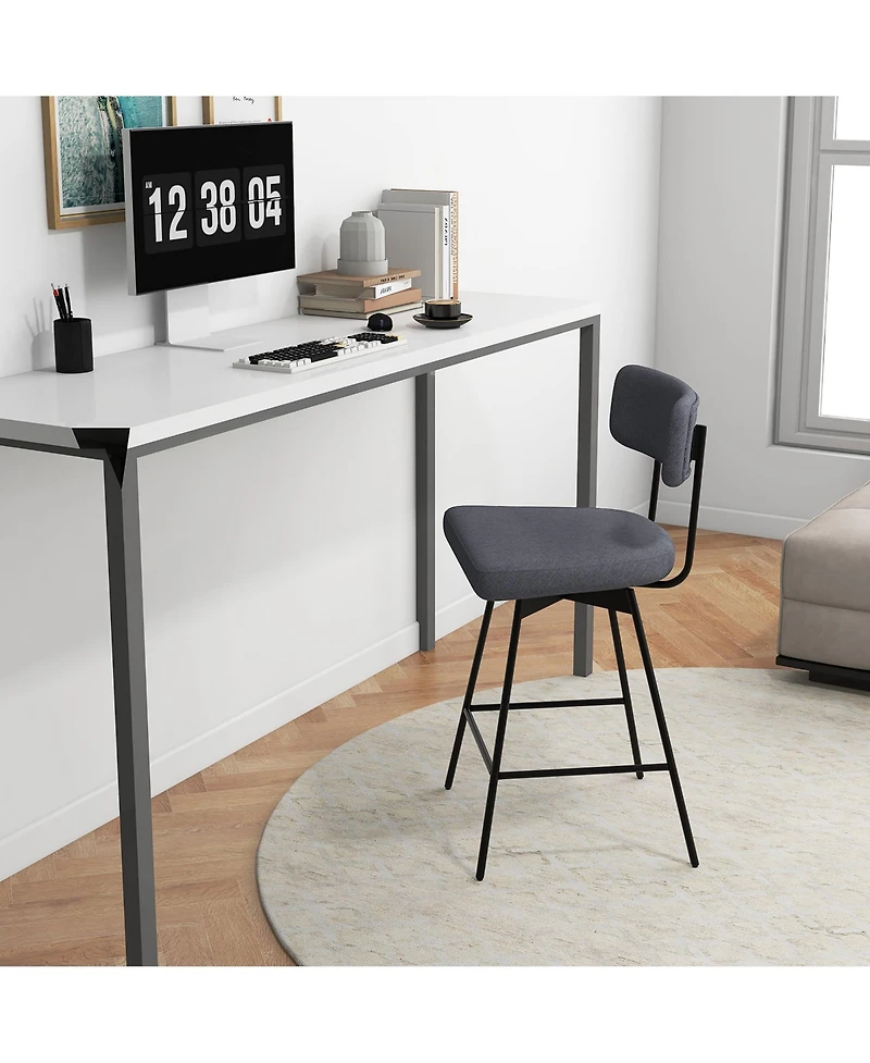 Gymax Bar Stools Set of 2 Modern Upholstered 360degree(s)Swivel Chairs 25'' Counter Height Barstools