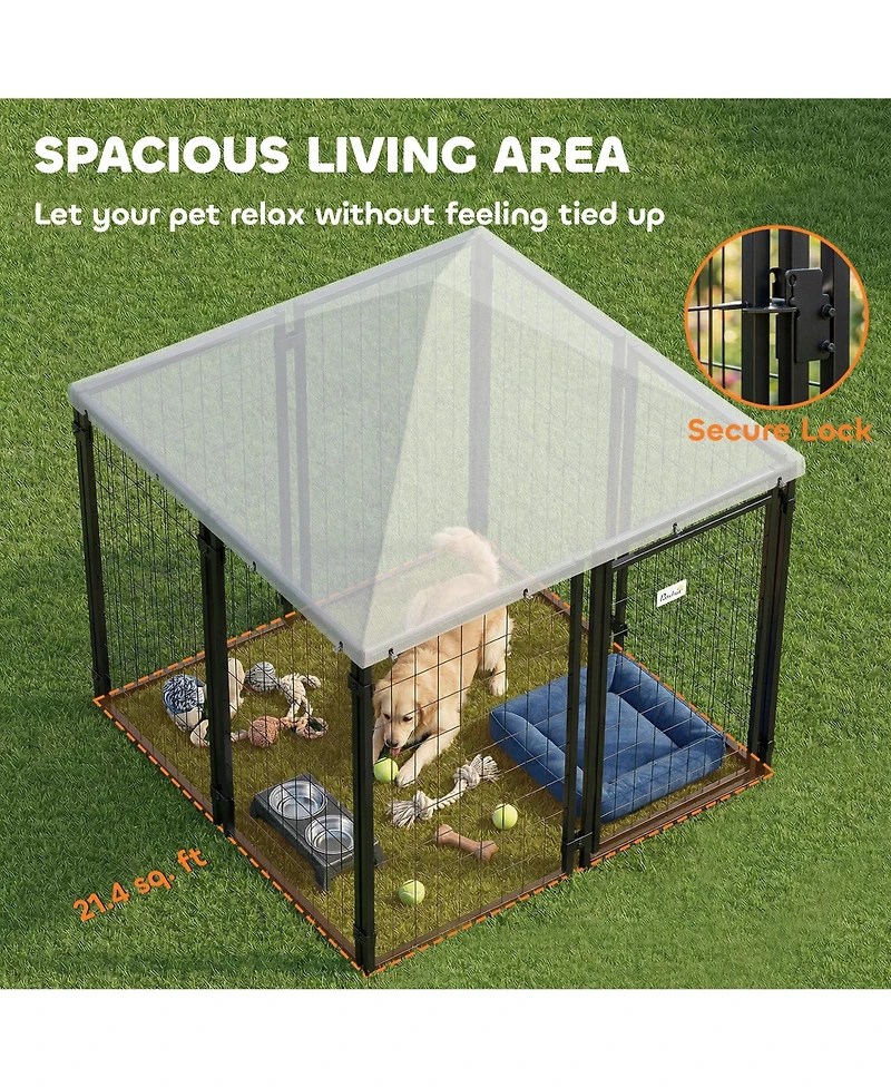 Paw Hut Lockable Dog House Kennel with Water-resistant Roof for Small and Medium Sized Pets, 4.6' x 4.6' x 5'