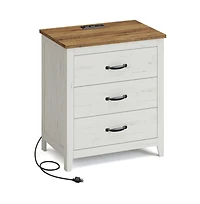 Slickblue Farmhouse Bedside Table with Charging Station and Storage