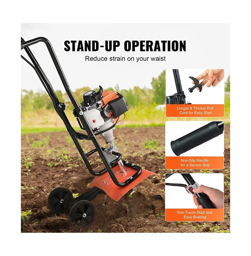Sugift 31cc 4 Stroke Gas Garden Cultivator Tiller Lightweight Soil Tiller