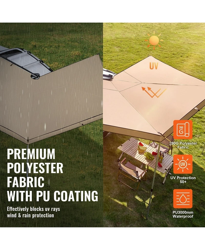 Gouun 270-Degree Vehicle Awning 8.2 ft Height, Retractable Car Side Awning with UV50+ Protection and Storage Bag