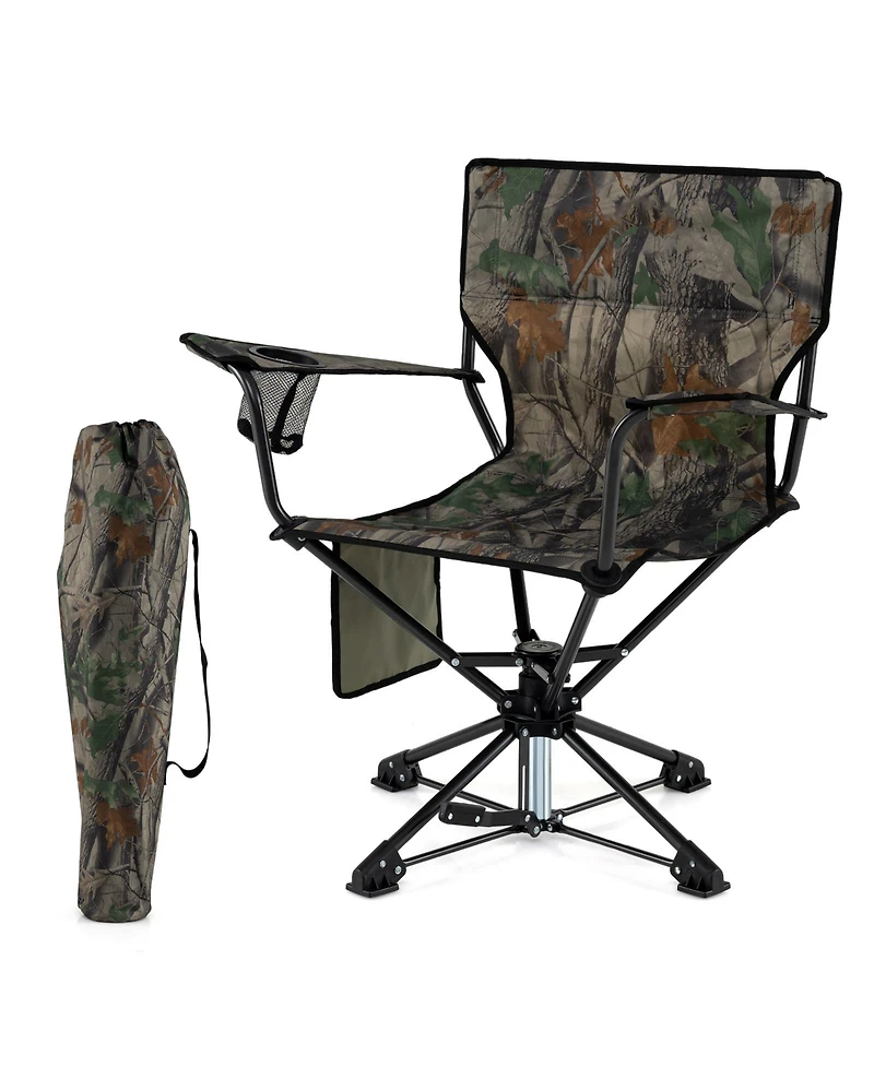 Gouun 360-Degree Silent Swivel Hunting Chair, Portable Foldable Seat with Cup Holder and Storage Pockets
