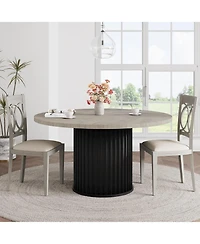 gaomon 47" Round Dining Table for 4-6 People, Dining Room Table with Sturdy Waveform Metal Pedestal Base