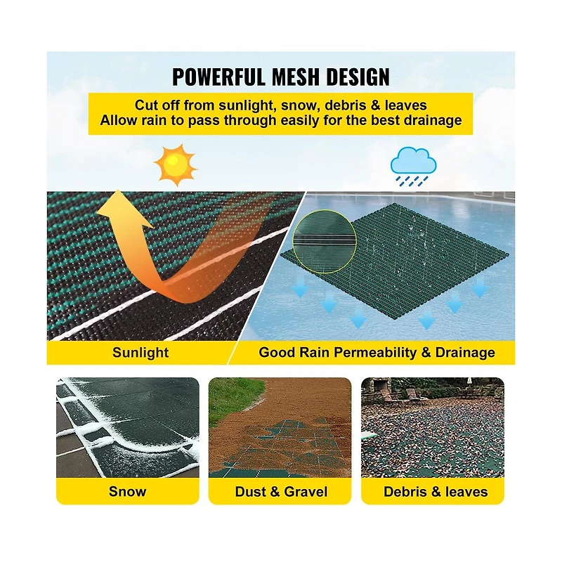 Sugift Pool Safety Cover 20x38 feet Rectangle Inground Winter Cover with Center End Step
