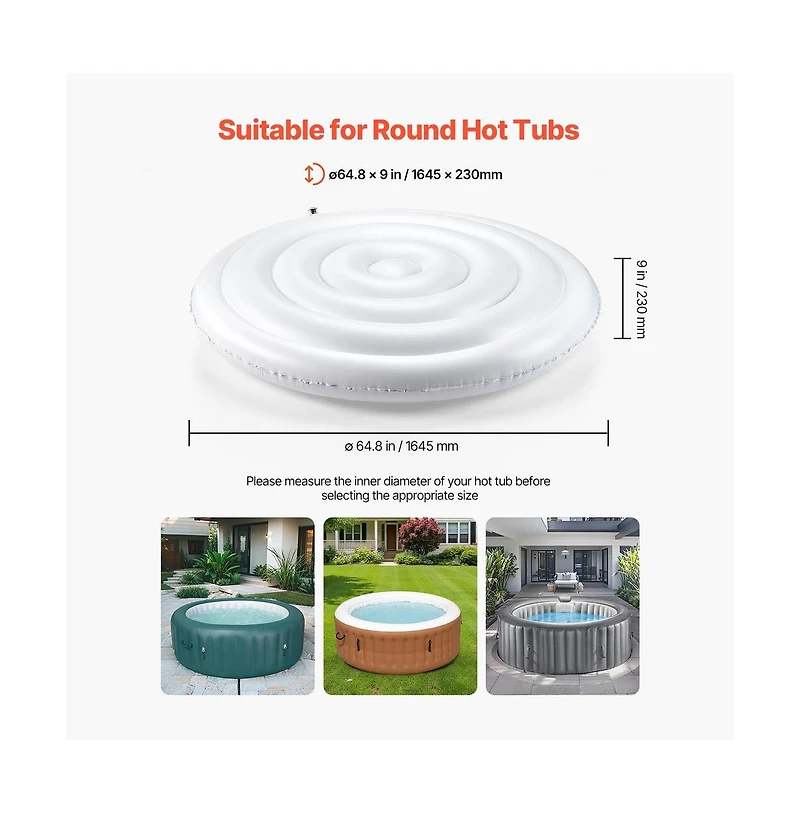 Sugift Inflatable Hot Tub Cover 65 in Round Weatherproof Waterproof Insulating Lid