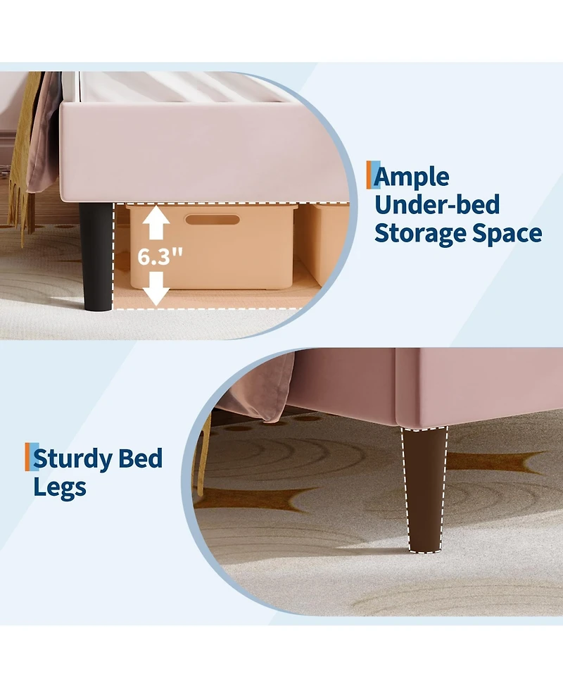 homfan Kids Bed Frame with Cat Headboard, Upholstered Princess Sturdy Wood Slats Support