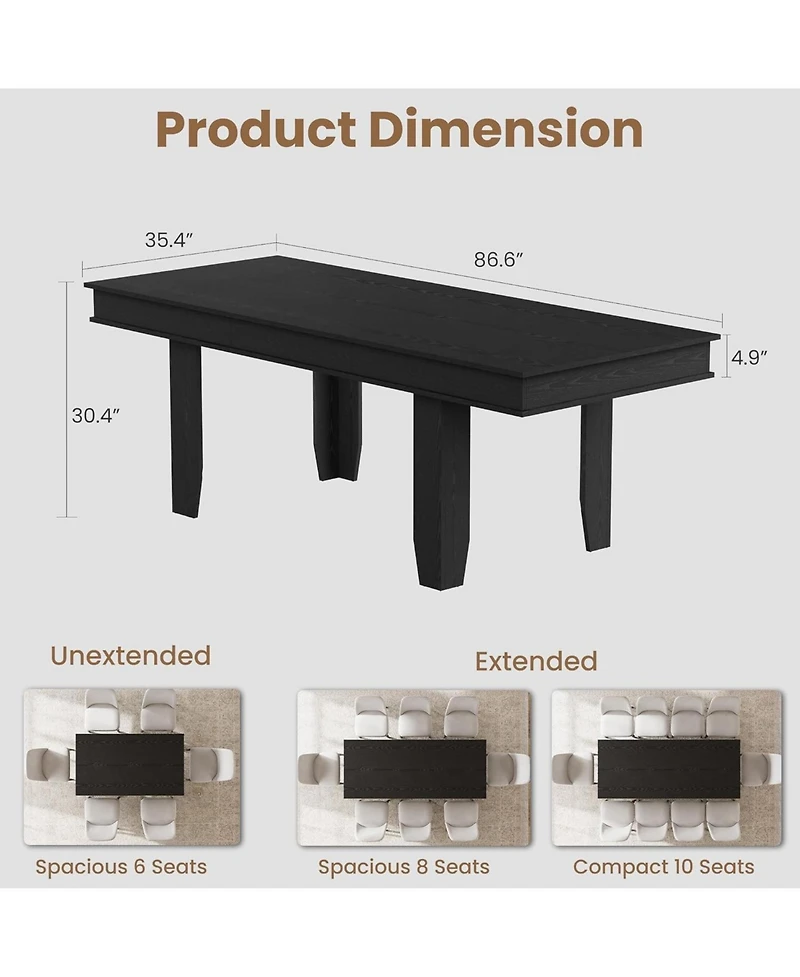 gaomon 63 in-86.6 in Extendable Dining Room Table for 6-10, Farmhouse Kitchen Tables Wooden Sturdy Frame, Large Rectangular Dinner Table