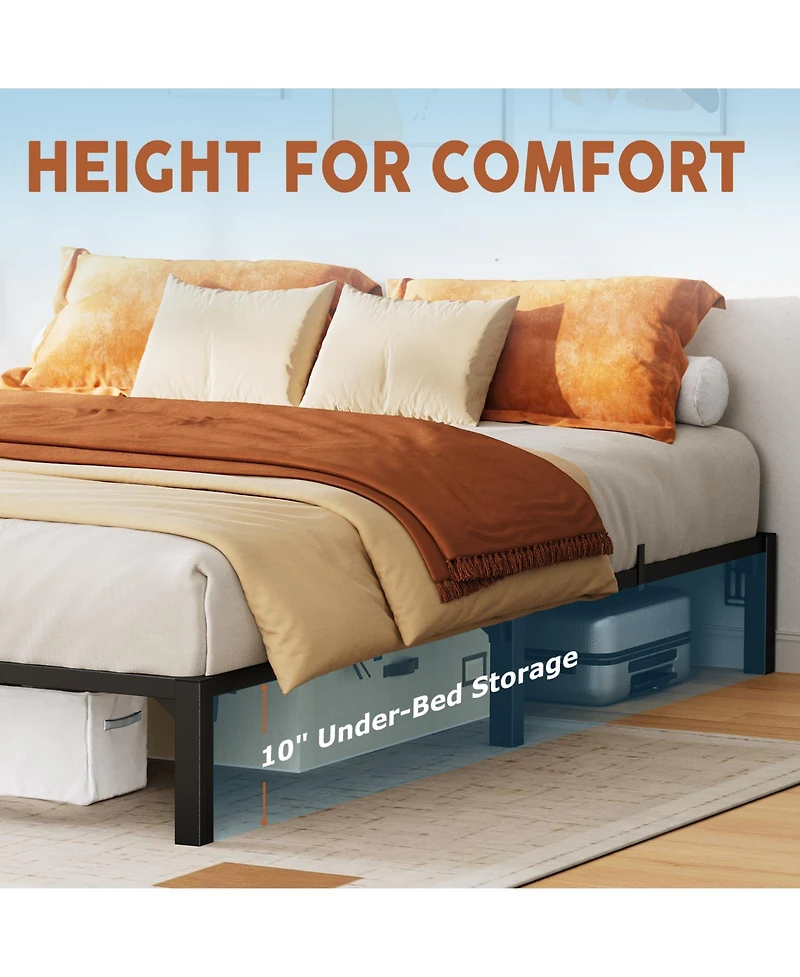 homfan 10 Inch Heavy Duty Metal Platform Bed Frame - Reinforced Iron Slats and Legs, 800 lbs Capacity, Noise Free