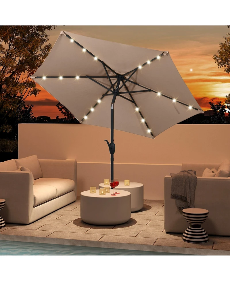 Gouun 7.5 feet Solar Powered Patio Umbrella with 18 Led Lights and Crank Handle