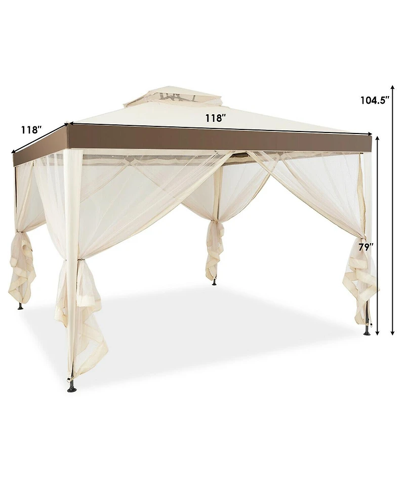 Gouun 10 x 10 feet Patio Gazebo with Mosquito Netting and Double-Tier Roof