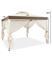 Gouun 10 x 10 feet Patio Gazebo with Mosquito Netting and Double-Tier Roof