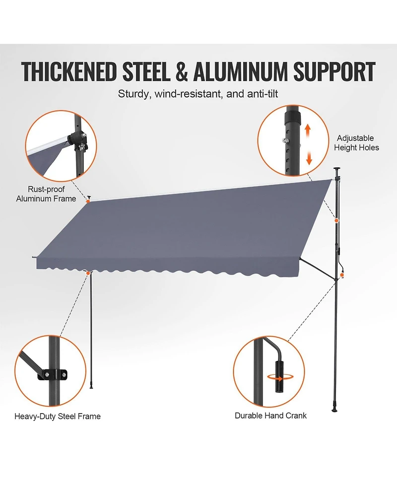Gouun 178 x 47 in Retractable Patio Awning with Manual Crank Handle, Adjustable Height 86 to 122 in