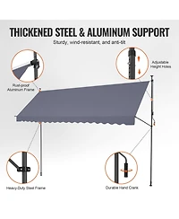 Gouun 178 x 47 in Retractable Patio Awning with Manual Crank Handle, Adjustable Height 86 to 122 in