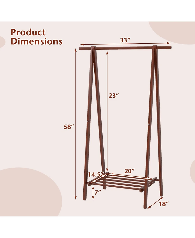 Gouun Folding Rubber Wood Garment Rack with Bottom Storage Shelf