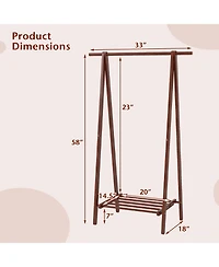 Gouun Folding Rubber Wood Garment Rack with Bottom Storage Shelf