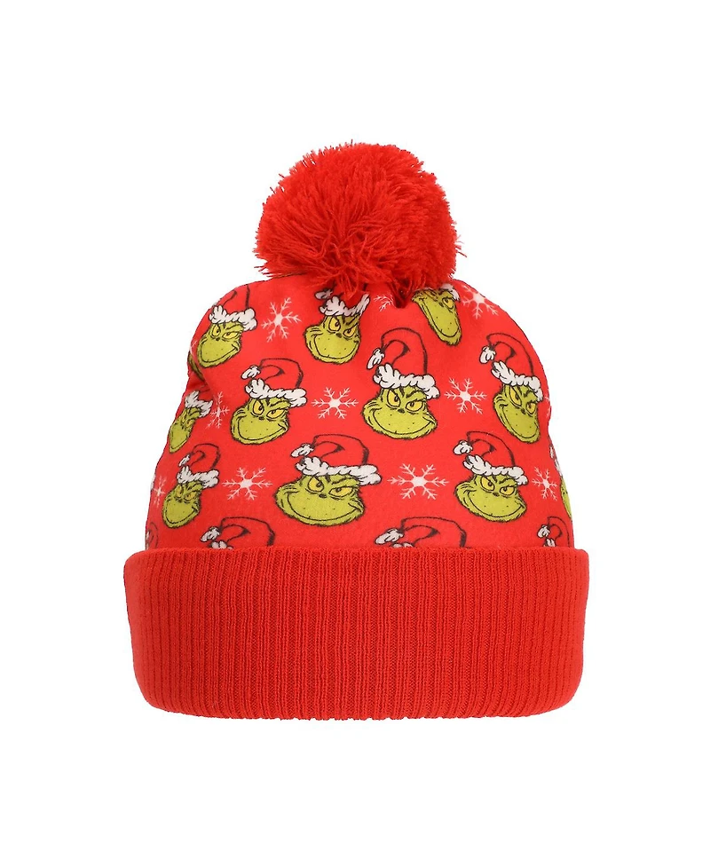 The Grinch Boys All-Over Character Print Youth 2-Piece Knit Beanie and Gloves Set