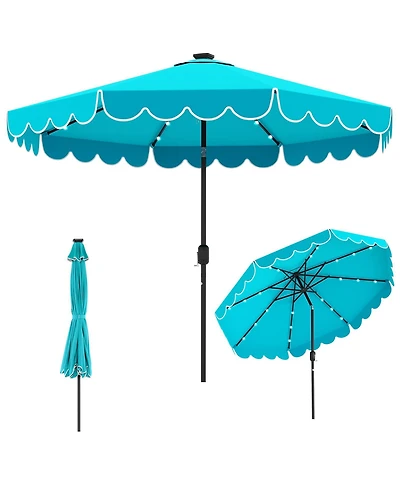 Gouun 10 feet Solar Patio Umbrella with 24 Led Lights, Vented Top and Ruffled Edges